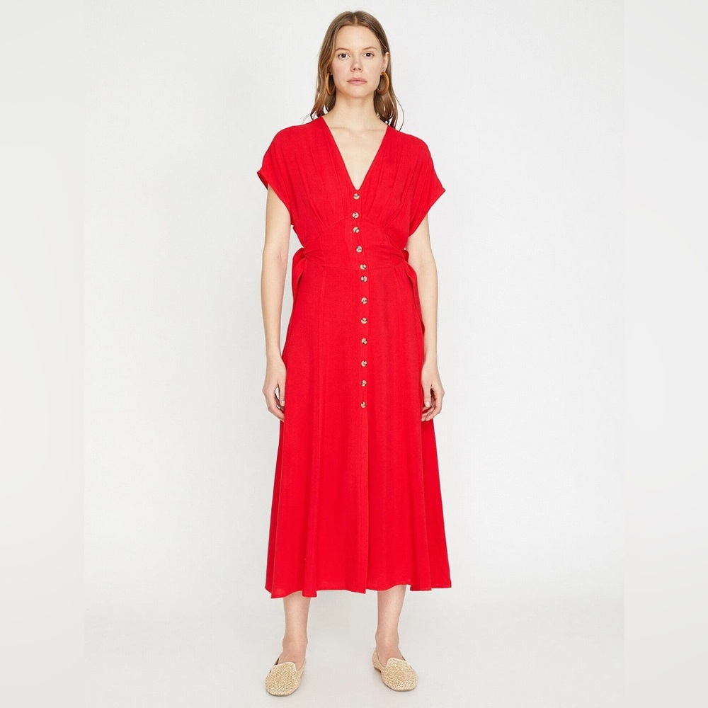 Red Button-Front Midi Dress - Picture 2 of 9